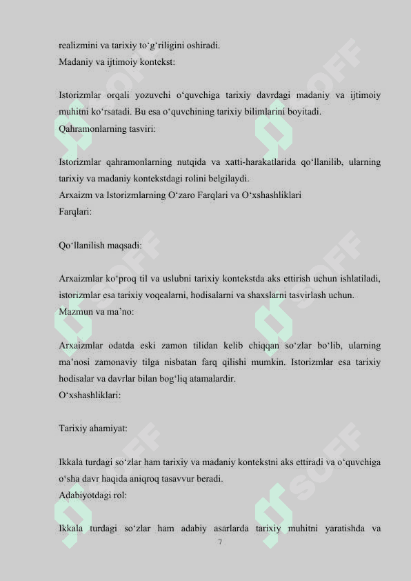 ARXAIZM VA ISTORIZMLARNING LEKSIK-GRAMMATIK XUSUSIYATI (ABDULLA ORIPOVNING “SOHIBQIRON” DRAMASI MISOLIDA) 7