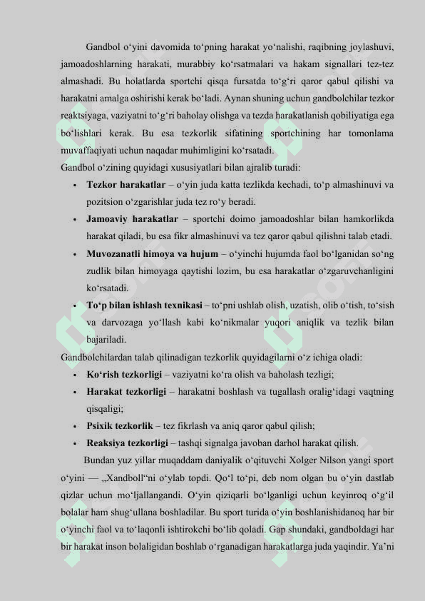 Gandbolchilarda tezkorlik sifatlarini tarbiyalash 5