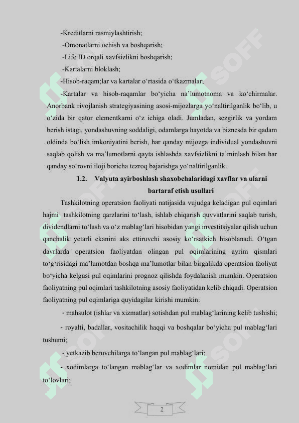 VALYUTA AYIRBOSHLASH SHAXOBCHASINI MONITORING QILISH TIZIMIVALYUTA AYIRBOSHLASH SHAXOBCHASINI MONITORING QILISH TIZIMI 7