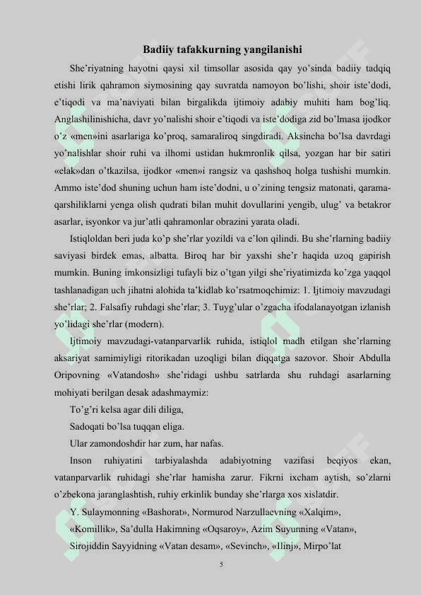Hozirgi o’zbek she’riyatida ruhiy kechinma va badiiy ifoda 5