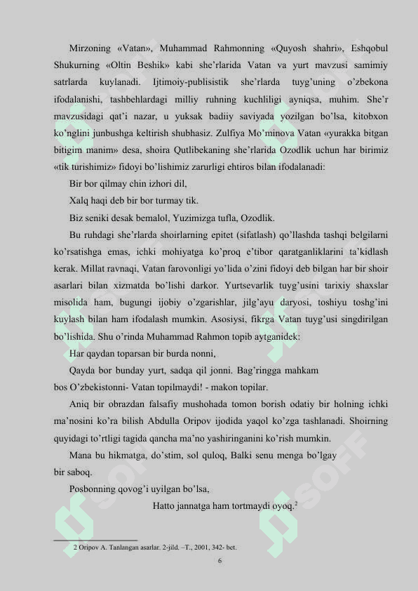 Hozirgi o’zbek she’riyatida ruhiy kechinma va badiiy ifoda 6