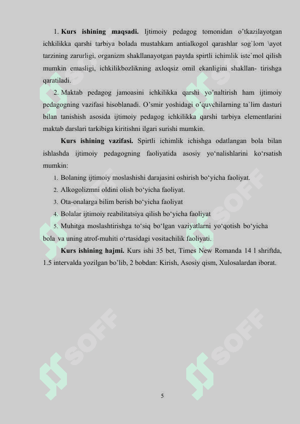 Sprtli ichimliklar iste’mol qilishga moyil o’smirlar bilan olib boriladigan ijtimoiy-pedagogik faoliyat 5