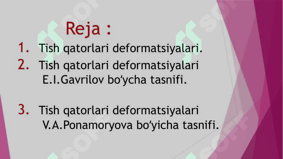 Tish qatori deformatsiyalarini   Gavrilov va Ponomaryova boʻyicha tasniflari 2