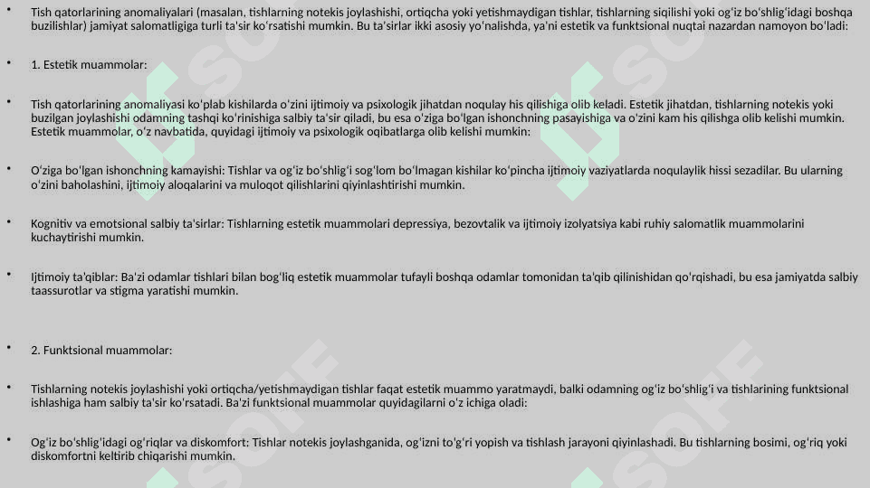 Tish toj qismining to‘liq zararlanishi. Uning etiologiyasi,patogenezi va klinikasi. 5