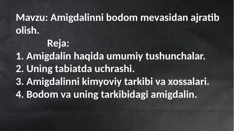 Amigdalinni bodom mevasidan ajratib olish