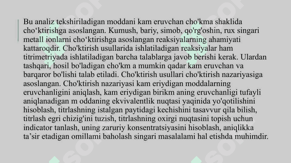 Cho’ktirishga asoslangan titrlash usullari 2