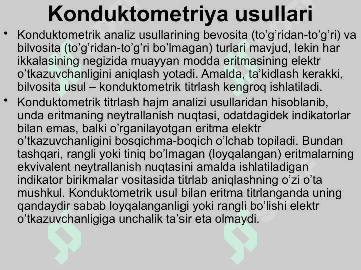 Fizik kimyoviy analiz usullari . Elektrokimyoviy analiz usullari . Физик-кимёвий анализ усуллари 3