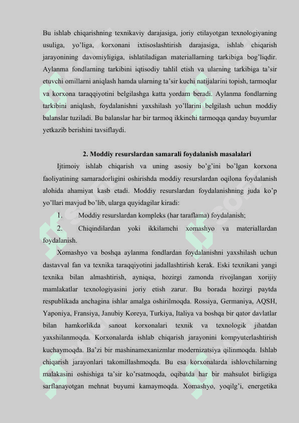 Sanoat korxonalari ishlab chiqarishida aylanma mabla’lardan samarali foydalanish yo’nalishlari. 3