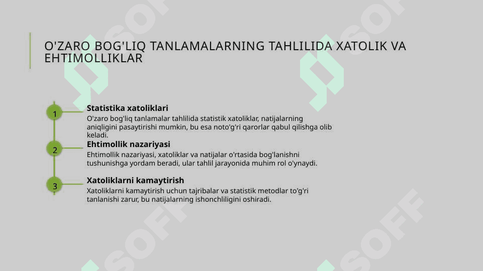 Vilkokson va O‘zaro bog‘liq tanlamalar uchun Styudent t-mezoni 6