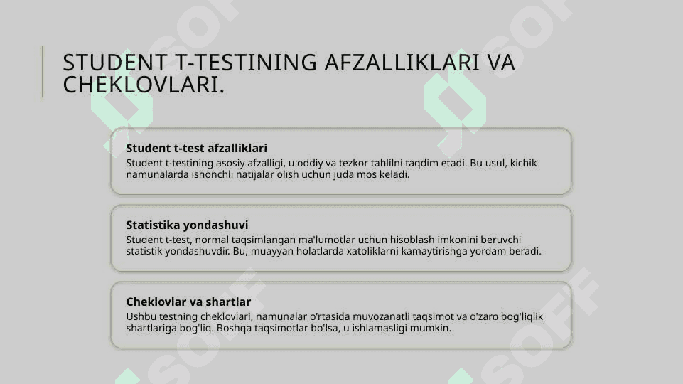 Vilkokson va O‘zaro bog‘liq tanlamalar uchun Styudent t-mezoni 8
