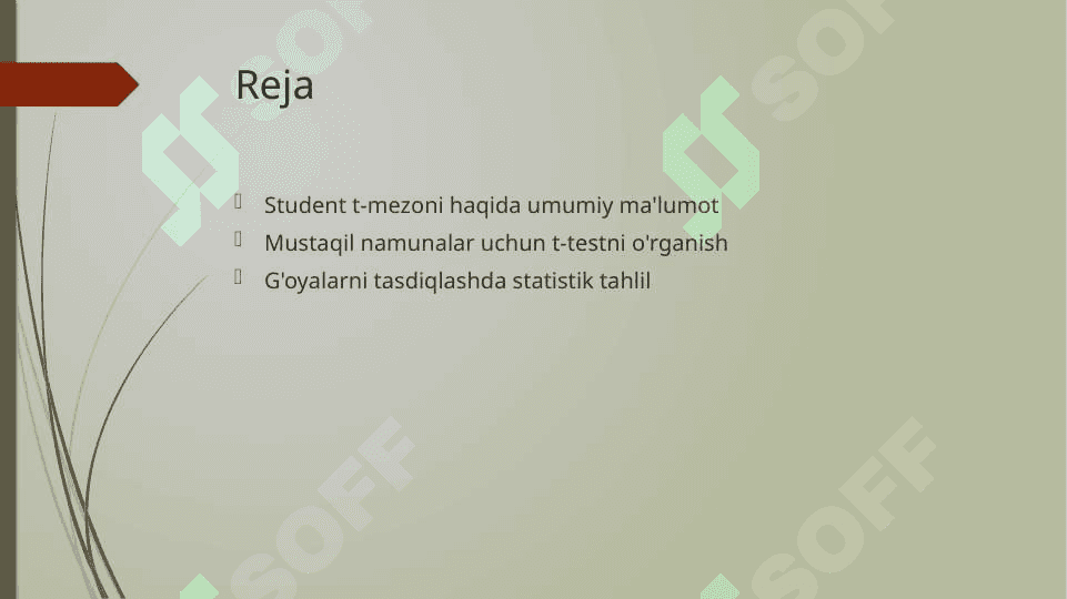 Bog‘liq bo‘lmagan tanlamalar uchun Styudent t-mezoni 2