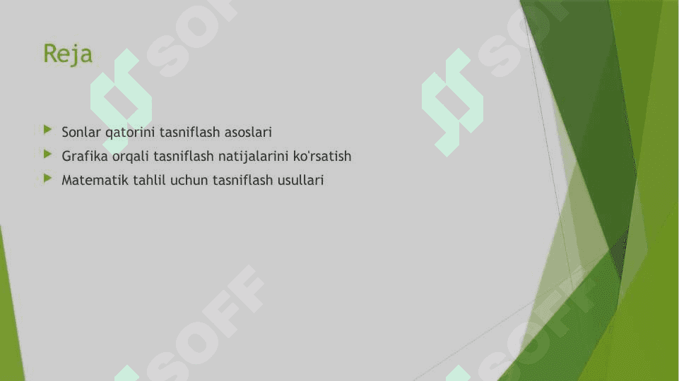 Sonlar qatorini tasniflash. Tasniflash natijalarni grafik usulda tasvirlash shakllari va turlari 2