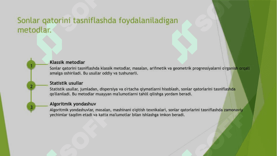 Sonlar qatorini tasniflash. Tasniflash natijalarni grafik usulda tasvirlash shakllari va turlari 4