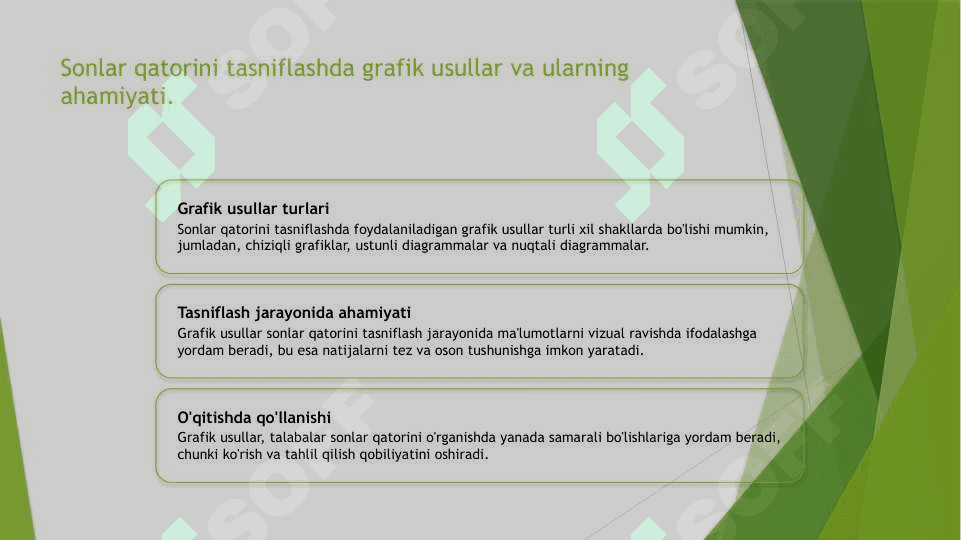 Sonlar qatorini tasniflash. Tasniflash natijalarni grafik usulda tasvirlash shakllari va turlari 7