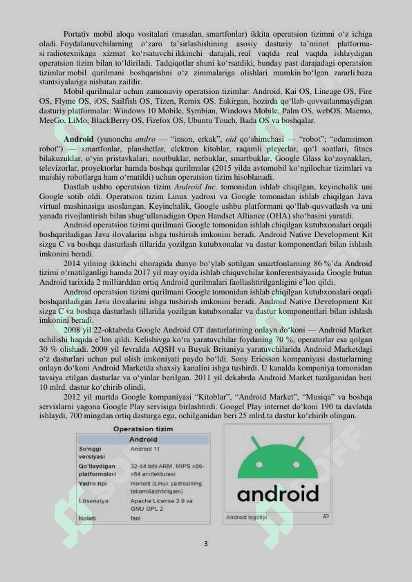 Mavzu: Kompyuter va mobil operatsion tizimlari. Xizmat ko’rsatuvchi dasturlar va utilitalar 3