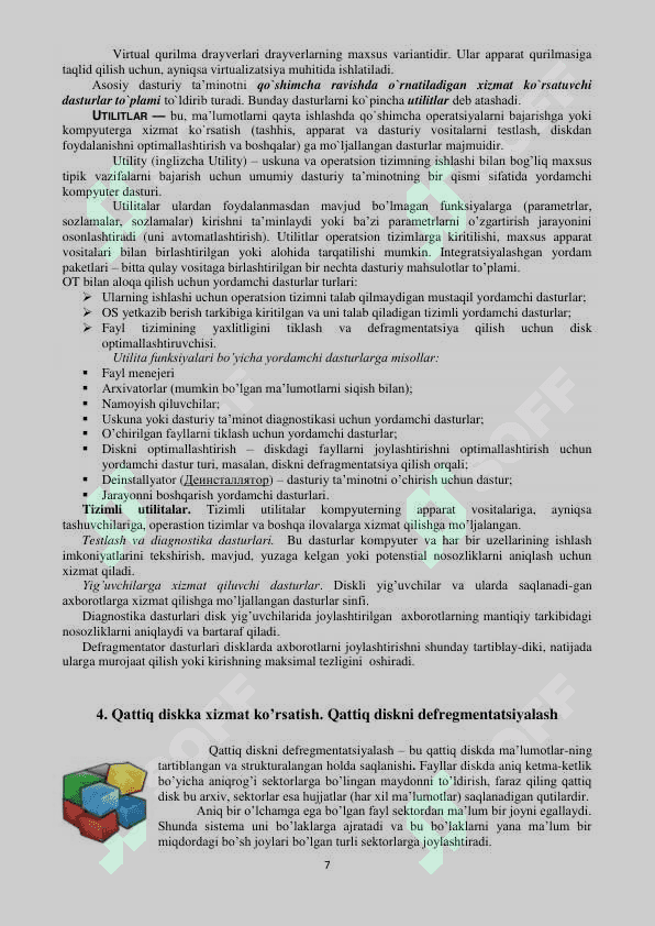 Mavzu: Kompyuter va mobil operatsion tizimlari. Xizmat ko’rsatuvchi dasturlar va utilitalar 7
