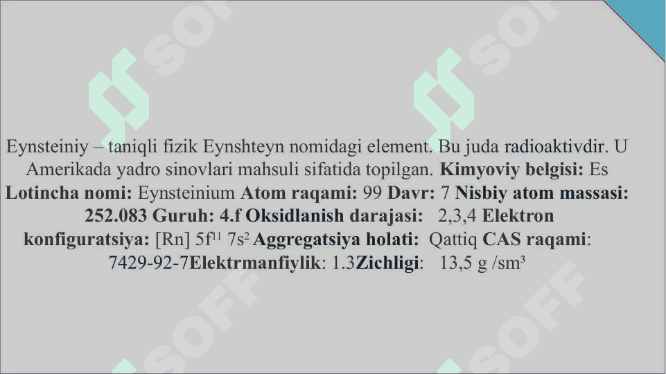 elen, Eyshteyniy, Qalay kimyoviy elementlar haqida 7
