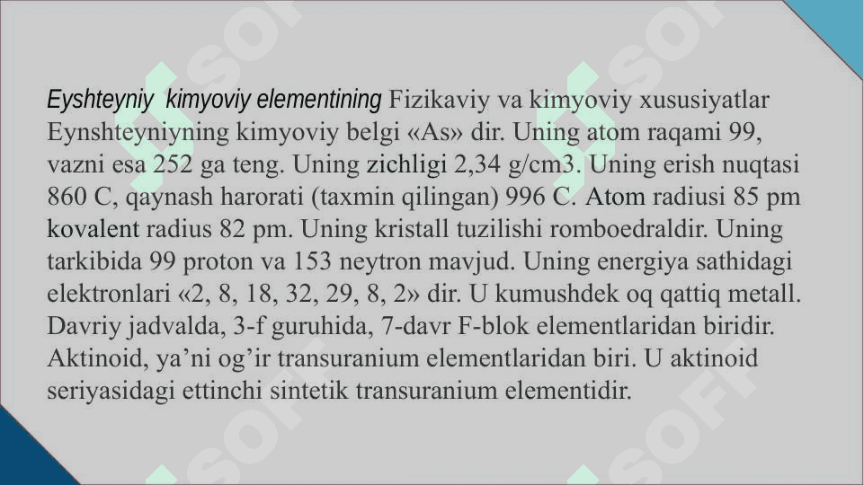elen, Eyshteyniy, Qalay kimyoviy elementlar haqida 8