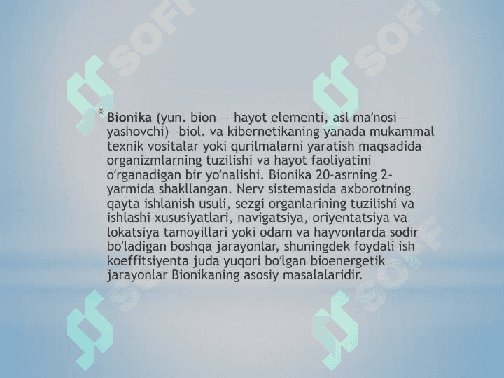 Bionika asoslari va uning inson hayotidagi o’rni 4