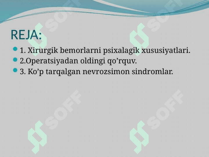 Bemor bolaning  ruxiy xolati tushkunlik , shok , qo’rquv , g’am anduh , hayajon xolatlarida shifokorning tutgan o’rni 2