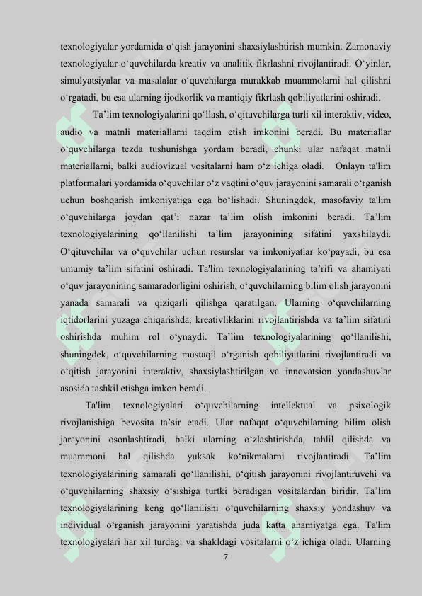 O’quvchilarning iqtidorini yuzaga chiqarishda ta’lim texnologiyalaridan foydalanish. 7