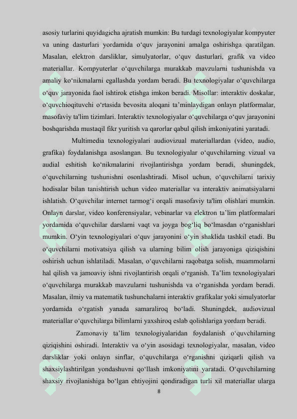 O’quvchilarning iqtidorini yuzaga chiqarishda ta’lim texnologiyalaridan foydalanish. 8