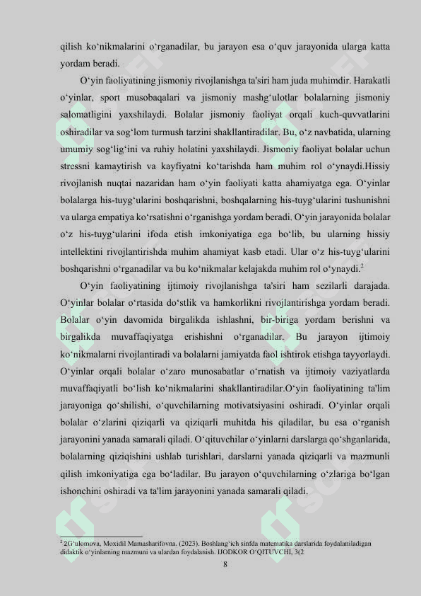 BOSHLANG‘ICH SINFLARDA MATEMATIKA DARSLARINI TASHKIL QILISHDA DIDAKTIK  O‘YINLARDAN FOYDALANISH. 7