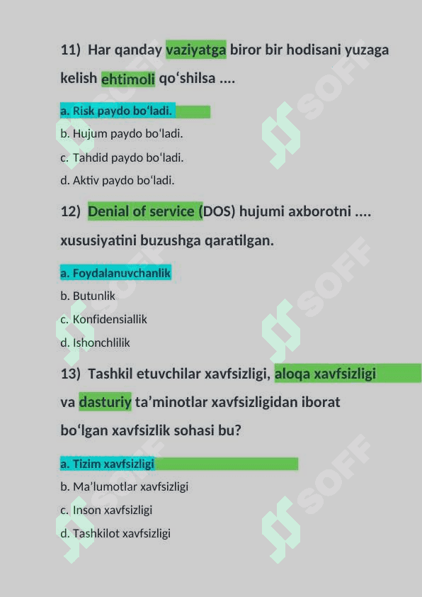 Kiber xavsizlikdan test javoblari 4