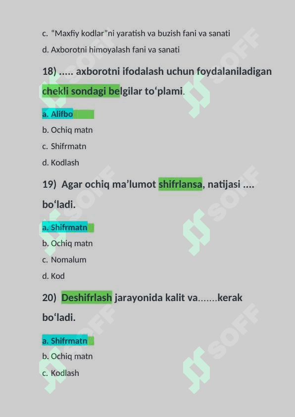 Kiber xavsizlikdan test javoblari 6