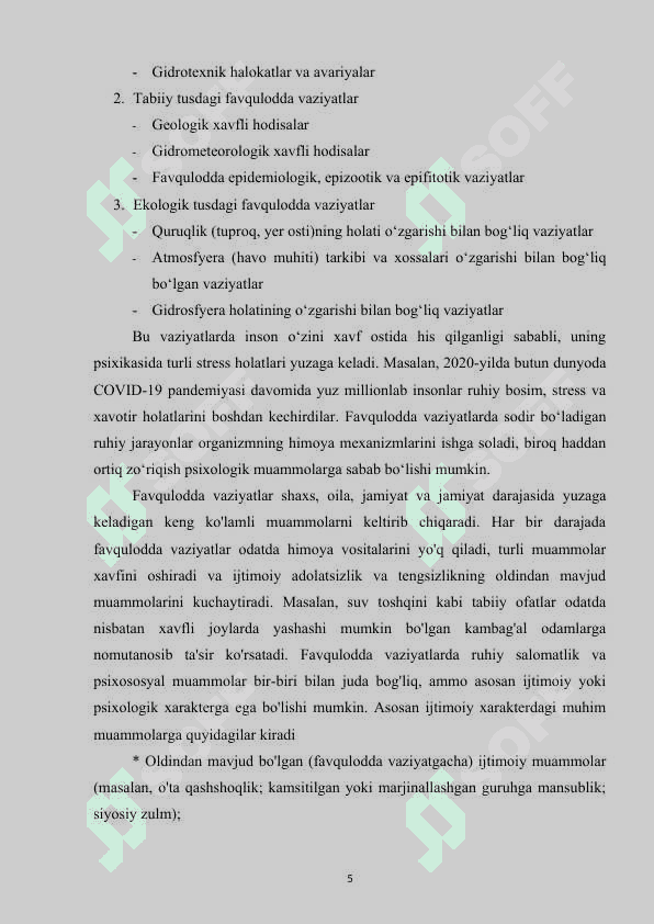 Mavzu: Favqulodda vaziyatlarda sog‘liqni saqlash tizimining psixologik yondashuvlari. KURS ISHI 5
