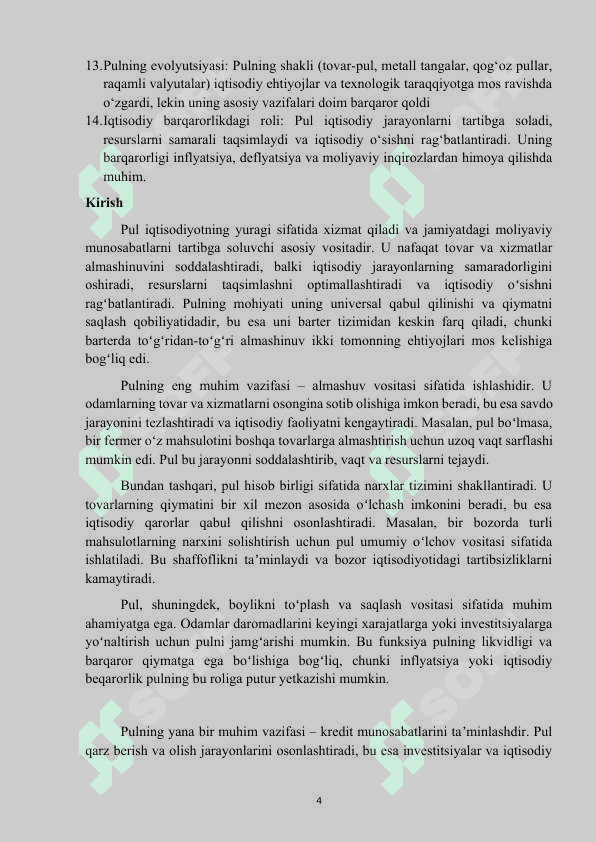 Mavzu: “Pul va uning vazifalari” MUSTAQIL ISH 4