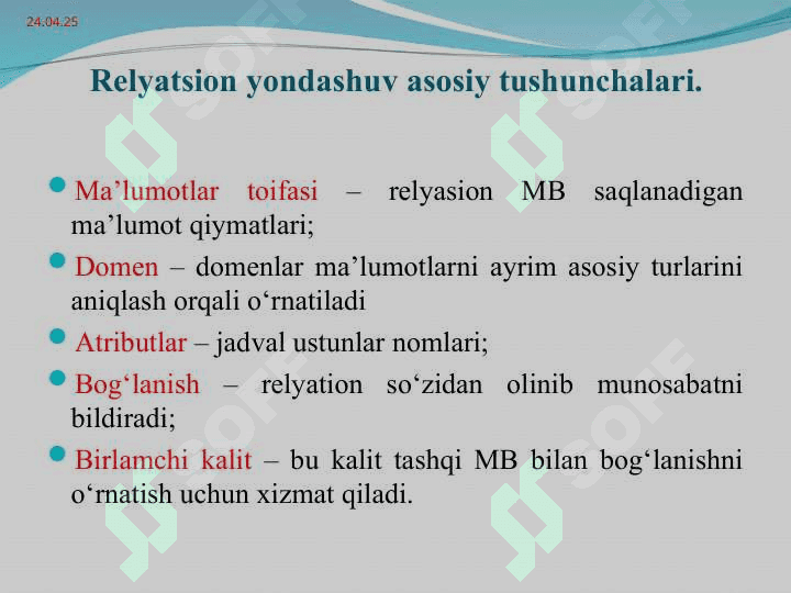 Ma`lumotlar bazasida relyatsion model va munosabatlar 3