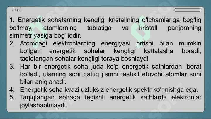 Energetik sohalar boʻyicha elektronlarning taqsimoti 6