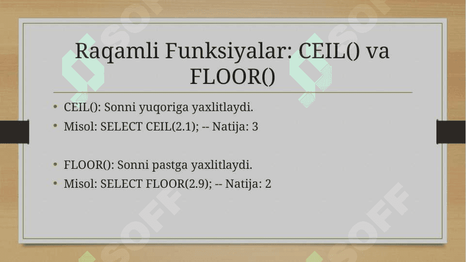SQLda Standart Funksiyalar 7