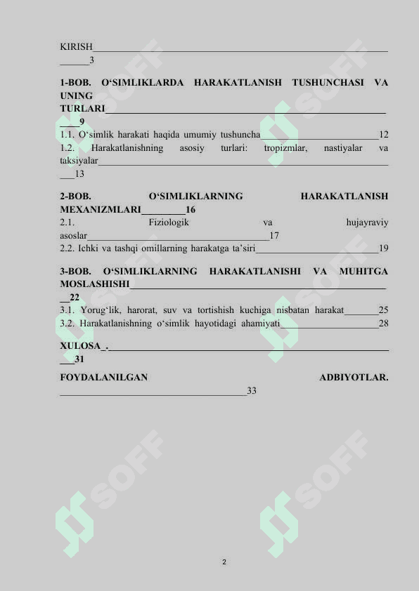 Mavzu: “O‘simliklarning harakatlanishi”. KURS ISHI 2