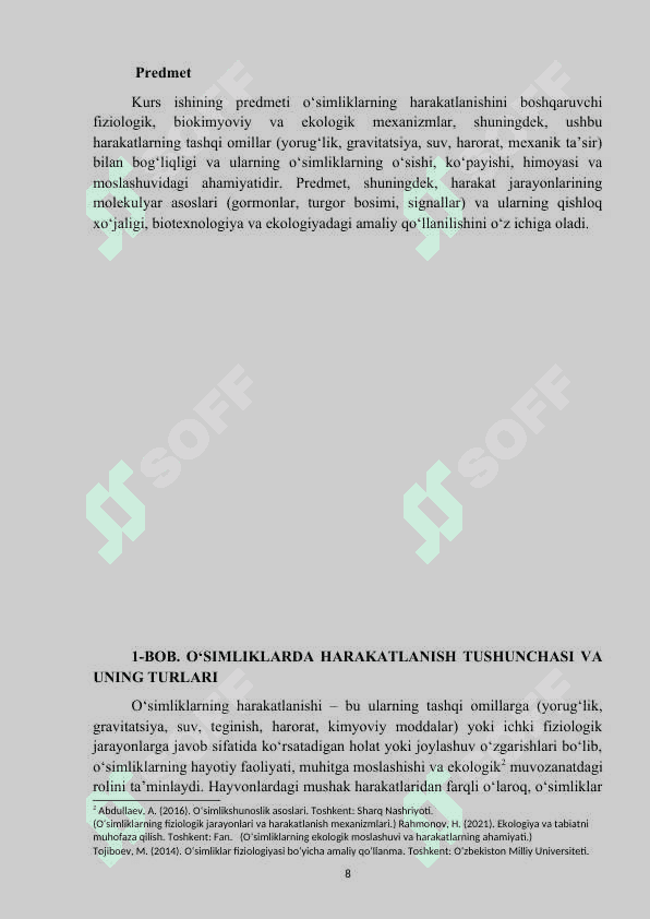 Mavzu: “O‘simliklarning harakatlanishi”. KURS ISHI 8