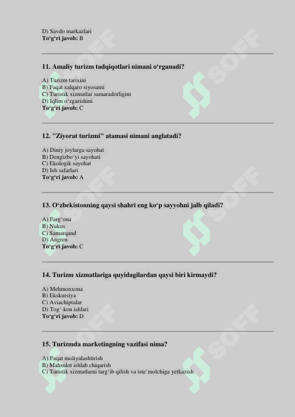 TURIZMNI RIVOJLANTIRISHNING NAZARIY VA AMALIY ASOSLARI MAVZUSIDA TAQDIMOT VA TEST VA KROSSVORD 4