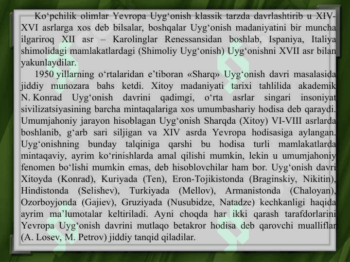 SHARQ VA G’ARB UYG’ONISH DAVRI MADANIYATI 6