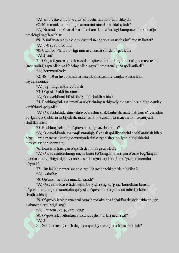“MATEMATIKA O’QITISH METODIKASI” FANIDAN 5-KURS (sirtqi) LAR UCHUN TEST SAVOLLARI 6