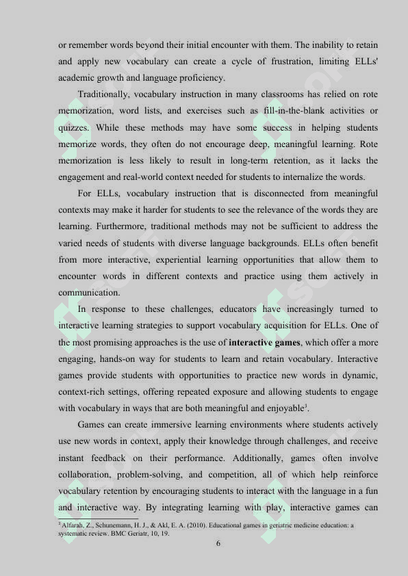 The Impact of interactive games on vocabulary retention in 4th grade English language learners 6