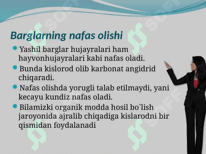 Barglarning nafas olishi va suv bug`latish” 4