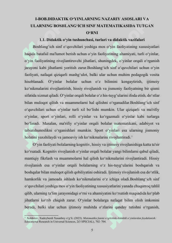 BOSHLANG'ICH SINFLARDA MATEMATIKA DARSLARINI TASHKIL QILISHDA DIDAKTIK  O'YINLARDAN FOYDALANISH 5
