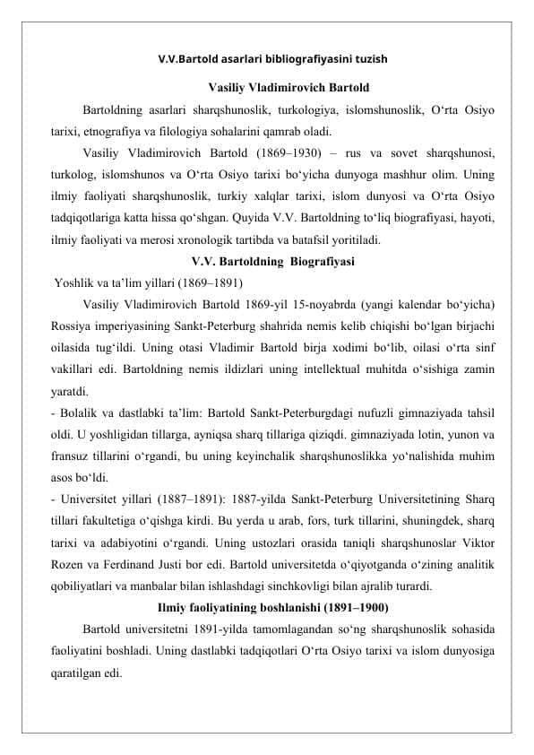 V.V.Bartold asarlari bibliografiyasini tuzish 25 1