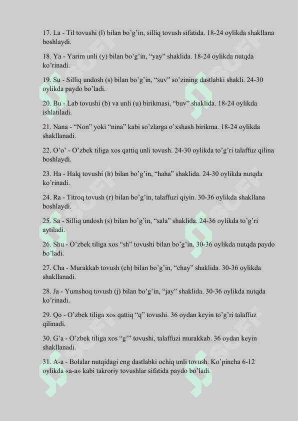 Bolalar nutqida ona tili tovushlarini paydo bo’lish ketma- ketligi. Glossary lug'at 2