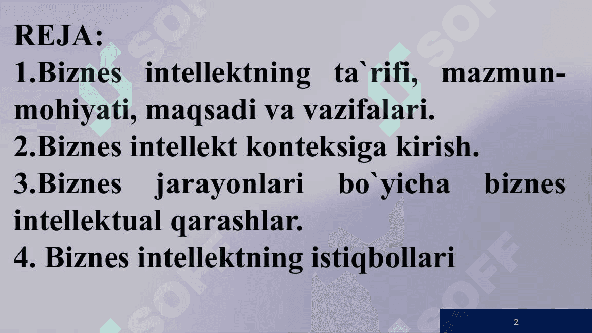 “Bizness intellekt” faniga kirish 2