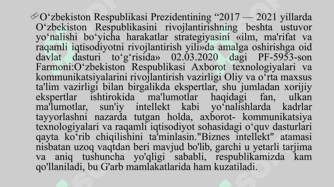 “Bizness intellekt” faniga kirish 4