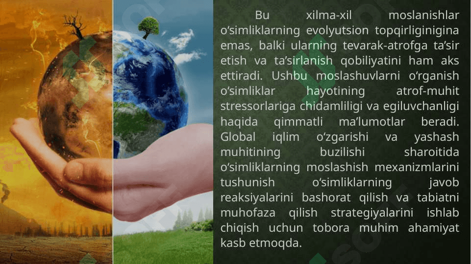 O’simliklarning yangi muhitga moslashuvi 7