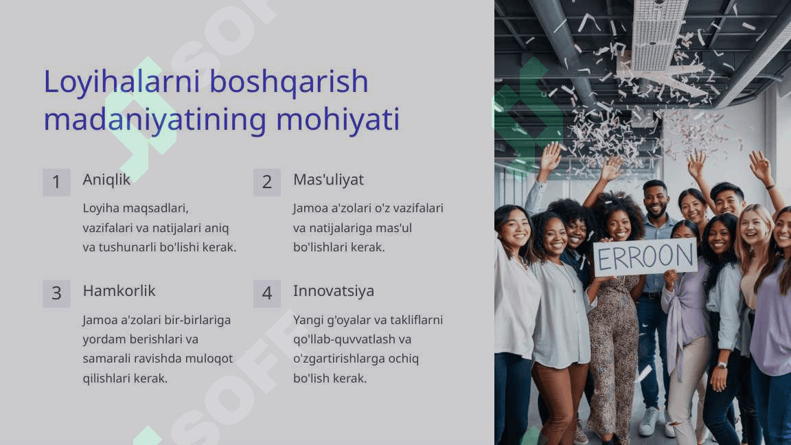 AT loyihalarni boshqarish madaniyati, loyiha boshqaruvida qo’yiladigan talablar, loyiha boshqaruvi hayot sikli. 5