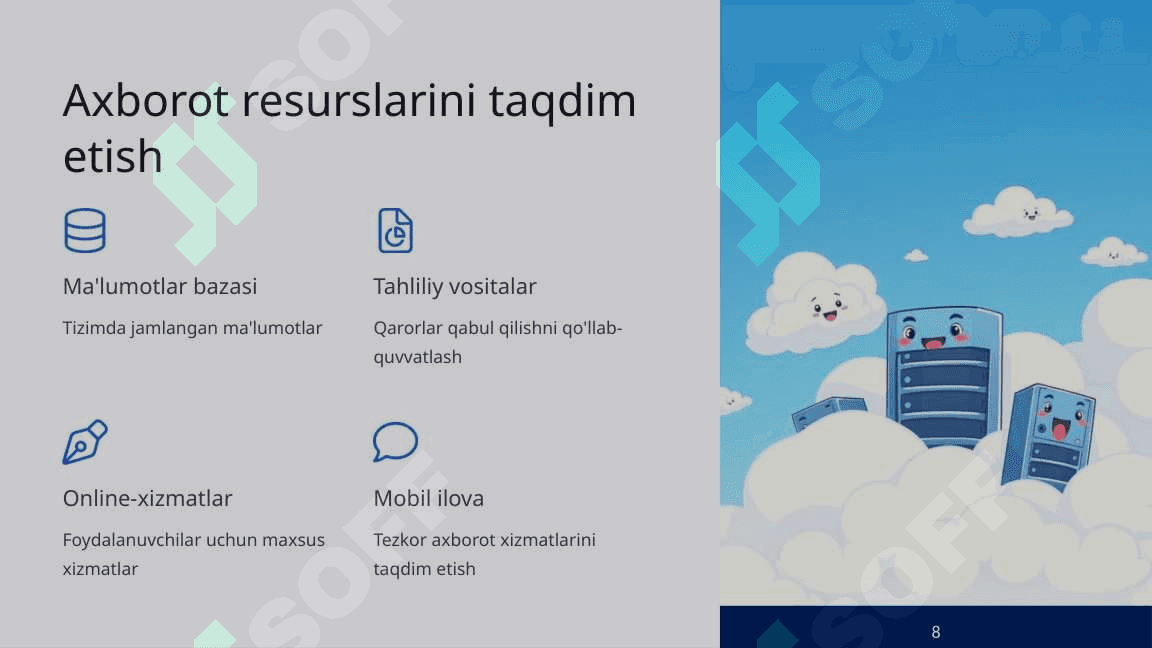 Avtomatlashtirilgan axborot tizimini yaratish va rivojlantirishning zamonaviy tendensiyasi va omillari 8