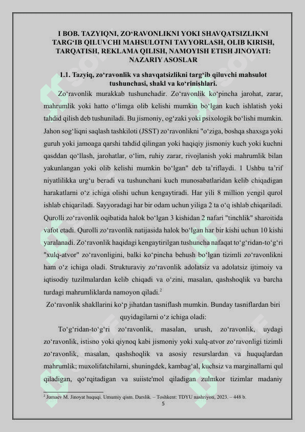 Tazyiqni, zo‘ravonlikni yoki shavqatsizlikni targ‘ib qiluvchi maxsulotni tayyorlash, olib kirish, tarqatish, reklama qilish, namoyish etish jinoyatining jinoiy huquqiy tavsifi. (nazariya va amaliyot) 5